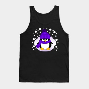 Christmas Penguin with Purple Hat and Scarf Tank Top